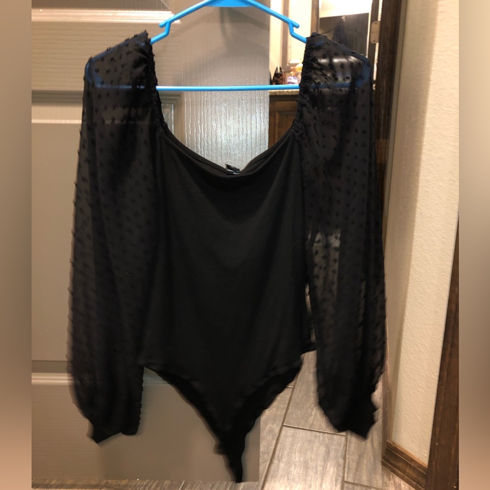 Black body suit with sheer sleeves